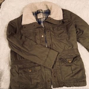 Old Navy XXL Olive Flannel Lined Coat W/Sherpa